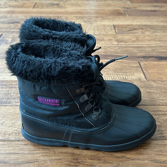 Sorel Shoes - Sorel Snow Boots Faux Fur Cuff Vintage 90s Kaufman Canada Black Womens Size 7
